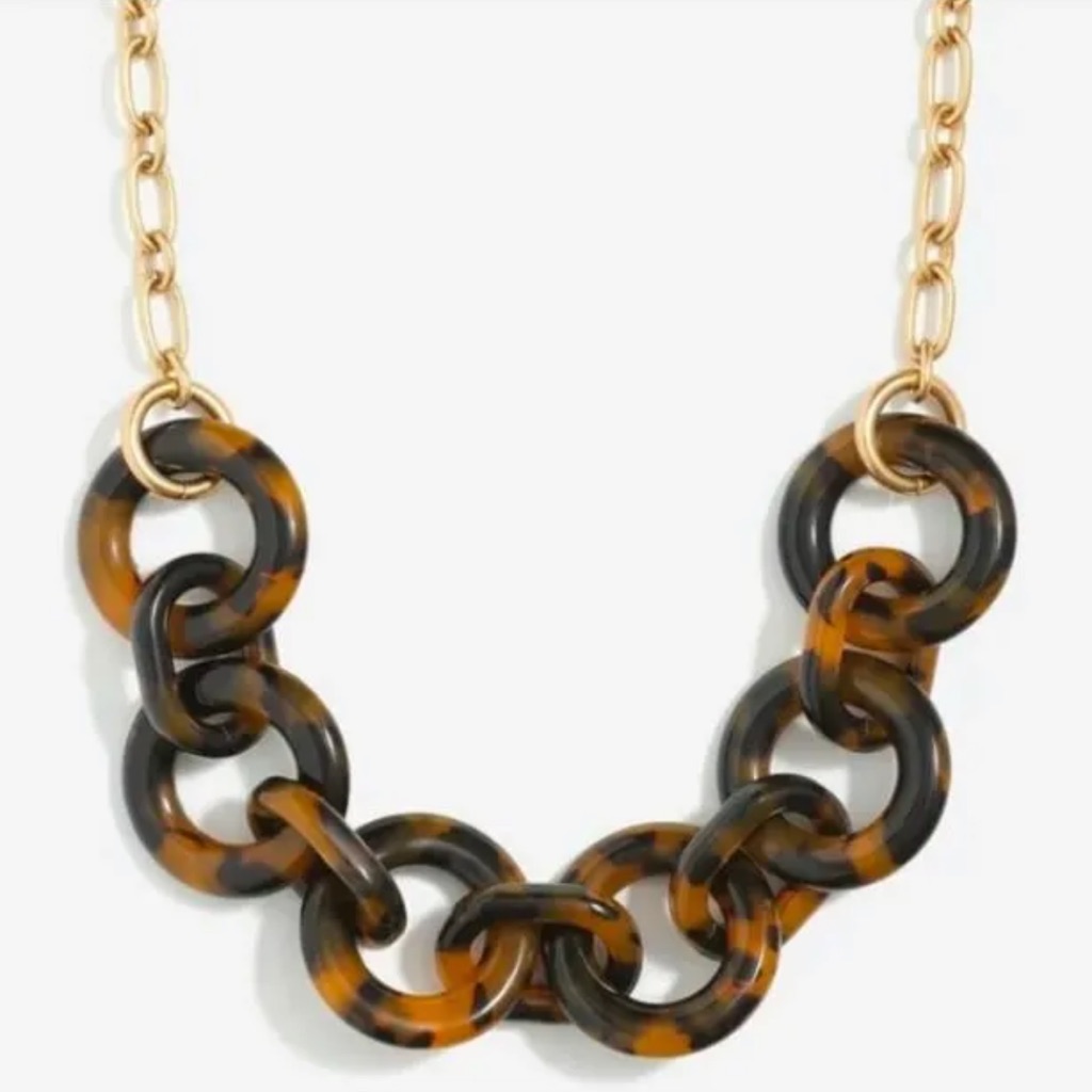 J Crew Tortoise Chain Link Gold Tone Collar Statement Necklace